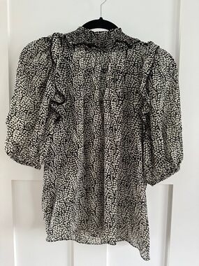 Joie Black and White Printed Puff Sleeve Blouse